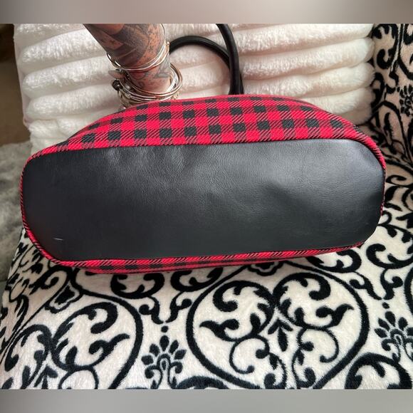 Red & Black Buffalo Plaid Talbots Drawstring Bucket Bag - Picture 4 of 6